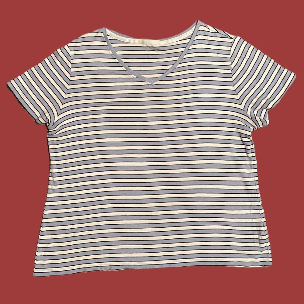 Womens LAURA SCOTT TOP T Shirt BLUE WHITE Striped SHORT SLEEVE 1183AT